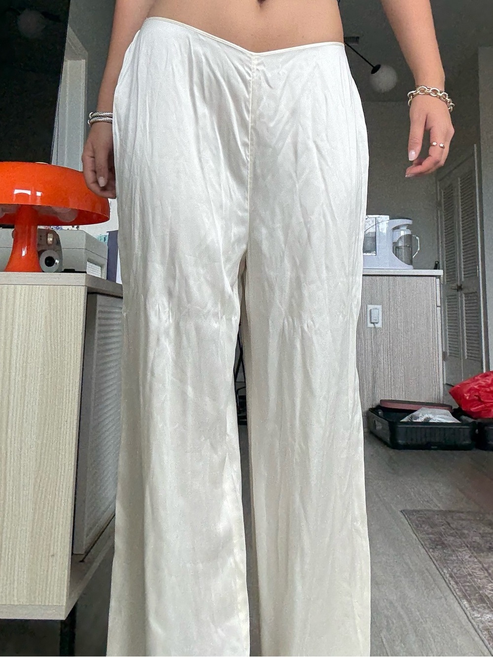 Zara Cream Wide-Leg Satin-Look Pants
